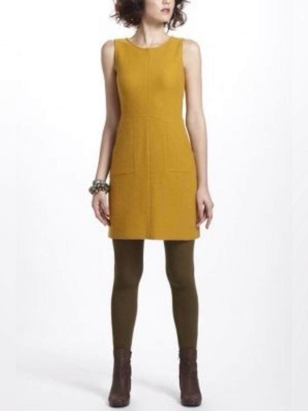 sparrow by Anthropologie Wool Mustard Sleeveless Shift Dress